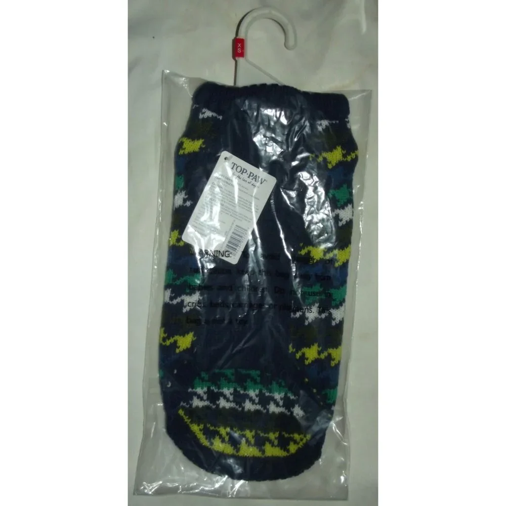 Top Paw Dog Sweater Size XS navy blue houndstooth print green yellow gray preppy
